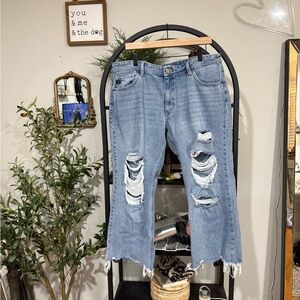 KanCan Blue Distressed Ankle Jeans straight leg size 32